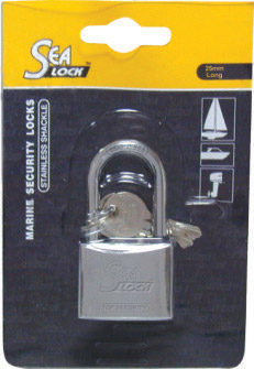 Marine Padlock, SeaLock, w/long shackle, 25mm