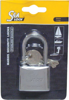 Marine Padlock, SeaLock, w/long shackle, 30m