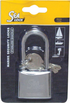 Marine Padlock, SeaLock, w/long shackle, 40mm