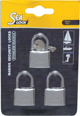 Set of 3 Padlocks, SeaLock, 30mm, w/ joint key