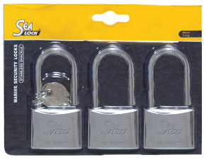 Set of 3 Padlocks w/ long shackle, SeaLock, 30mm, w/ joint key
